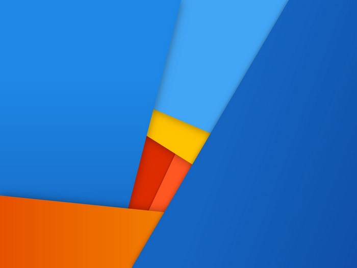 Abstract geometric shapes in blue, orange, and yellow