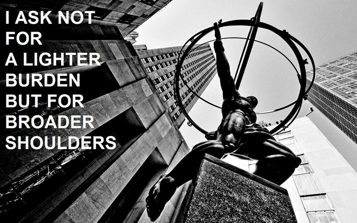 Atlas statue with quote