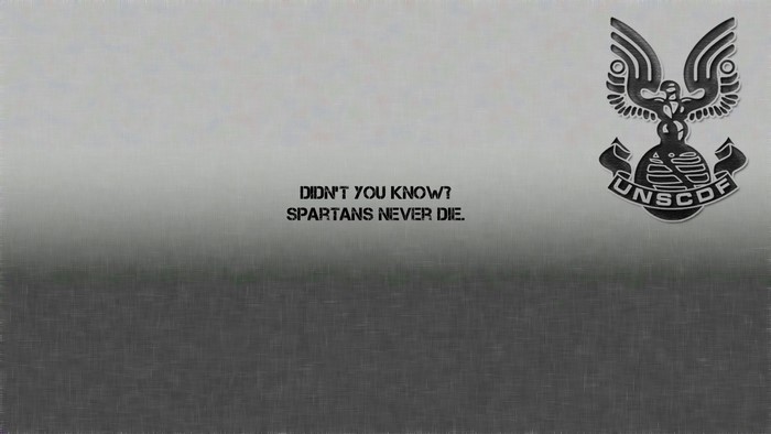 UNSC logo and quote "Spartans Never Die"