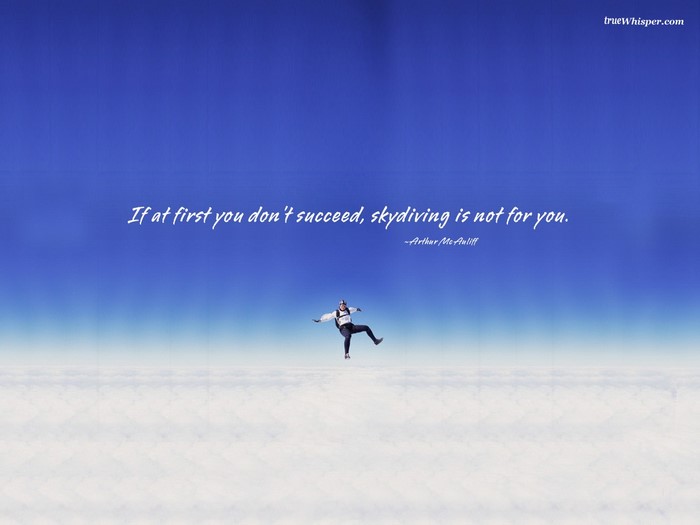 Skydiving quote with a skydiver over clouds