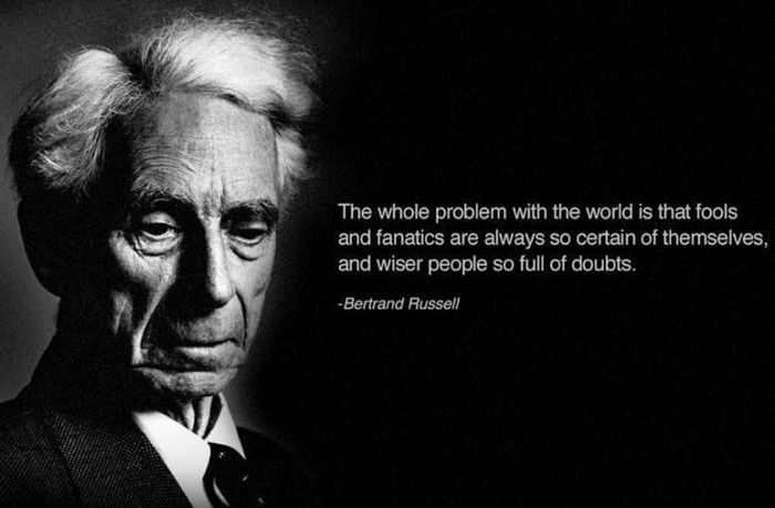 Bertrand Russell portrait with quote