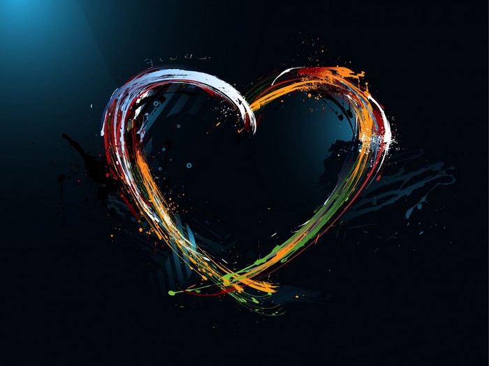 Abstract colorful heart shape with paint splatters