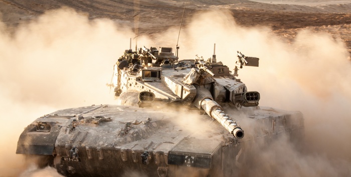 Merkava Mark IV tank in desert dust