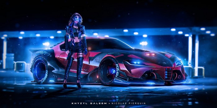 Woman and futuristic Toyota FT-1 by Khyzyl Saleem