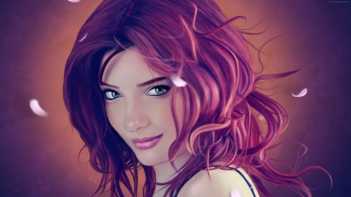 Digital art portrait of a girl with purple hair