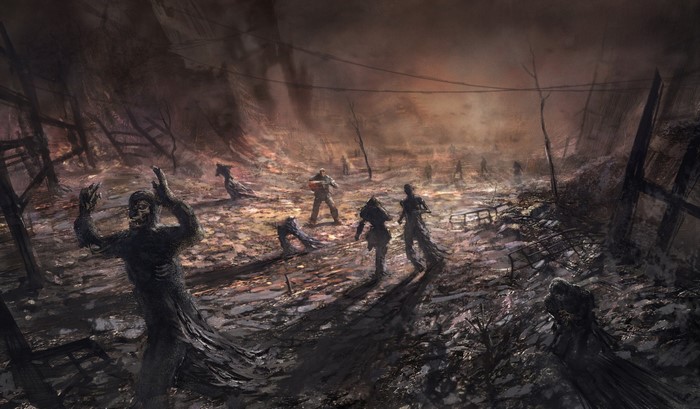 Gears of War 3 screenshot of destroyed city with zombies