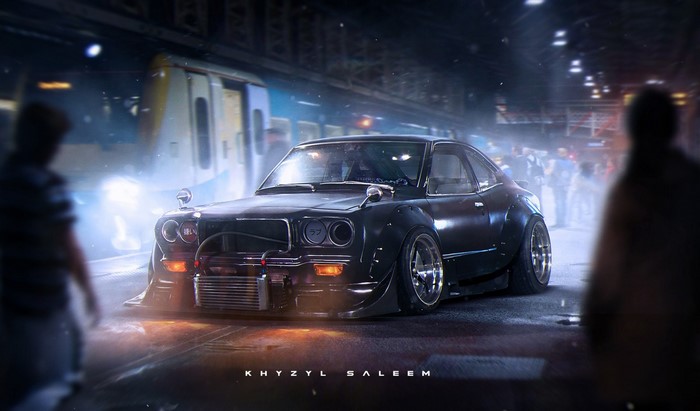 Modified Mazda RX-3 by Khyzyl Saleem at night