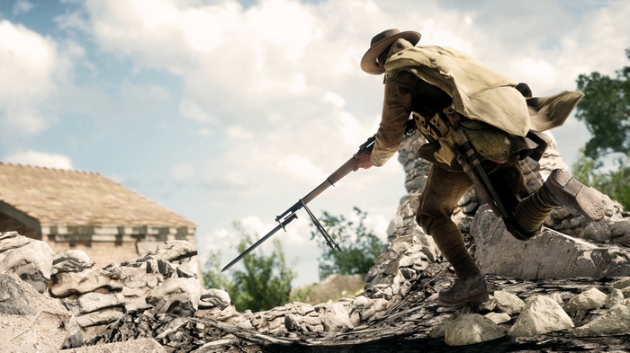 Soldier with rifle in Battlefield 1