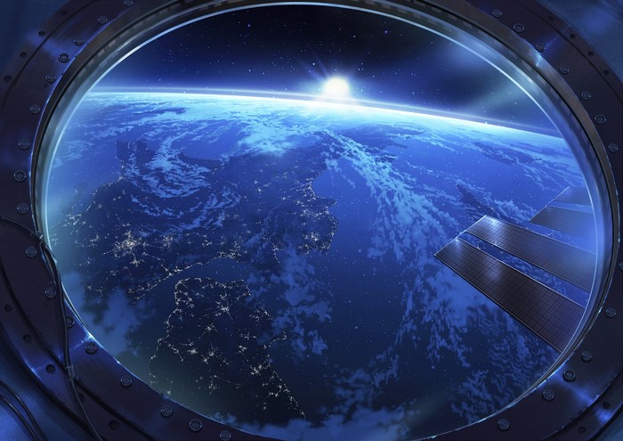 View of Earth from a spaceship window