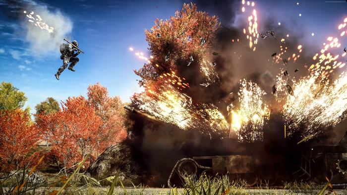 Soldier jumping during Battlefield 1 explosion