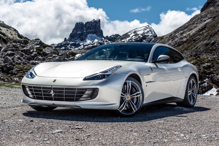 White Ferrari GTC4 Lusso in mountains