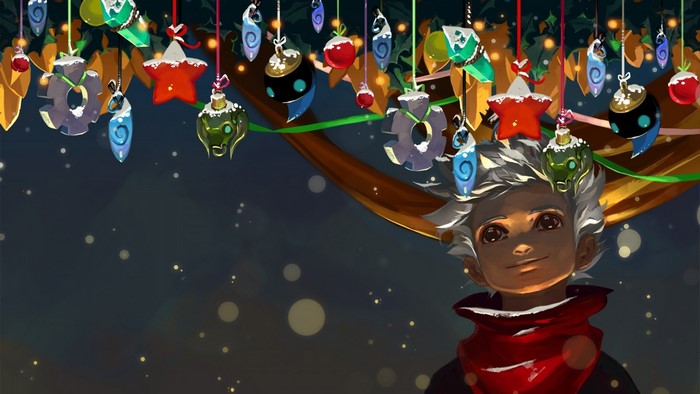 Kid from Bastion with Christmas ornaments