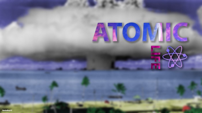 Atomic Life title card with mushroom cloud background
