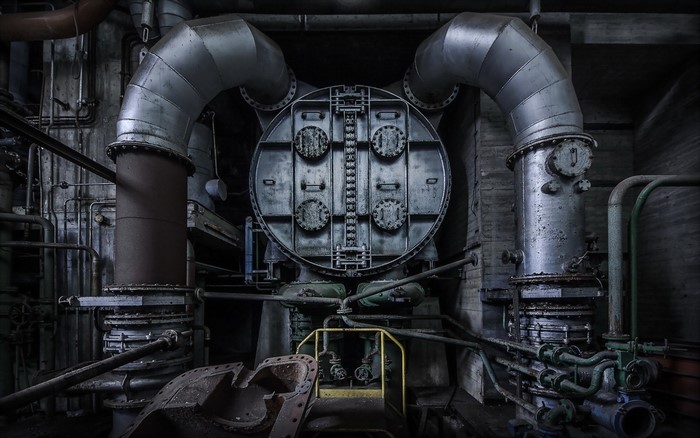 Industrial machinery in a dark factory