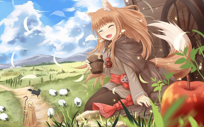 Holo from Spice and Wolf with a bucket