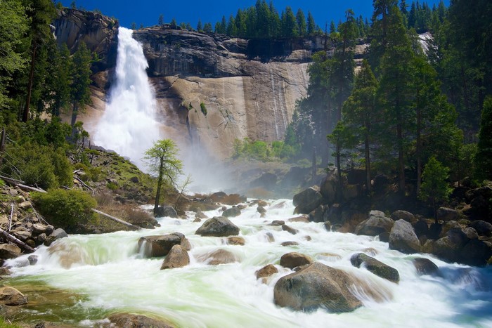 Waterfall in a rocky river in a national park