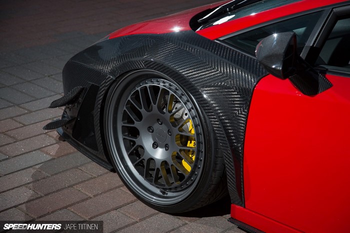 Red Lamborghini Gallardo with carbon fiber body kit