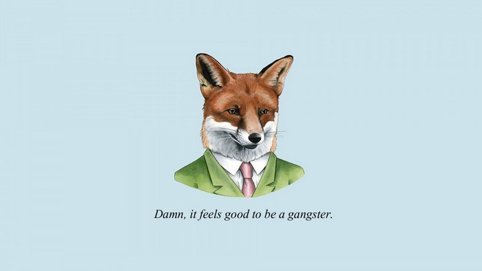 Illustration of a fox in a suit with text