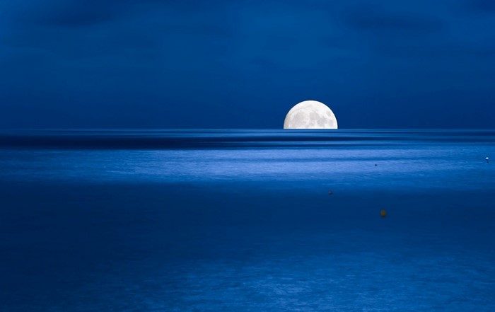 Serene Moonrise Over Calm Blue Ocean