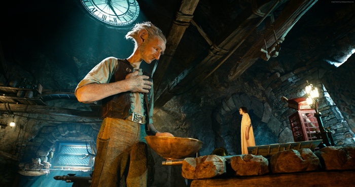 The BFG and Sophie in a cavernous room