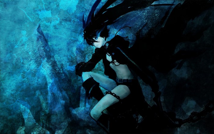 Black Rock Shooter anime character in dark blue underwater setting