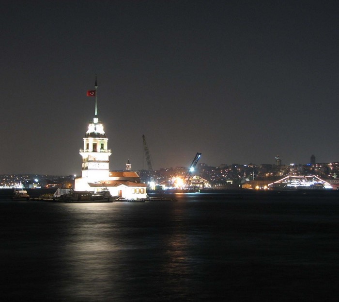 Maiden's Tower at night in Istanbul