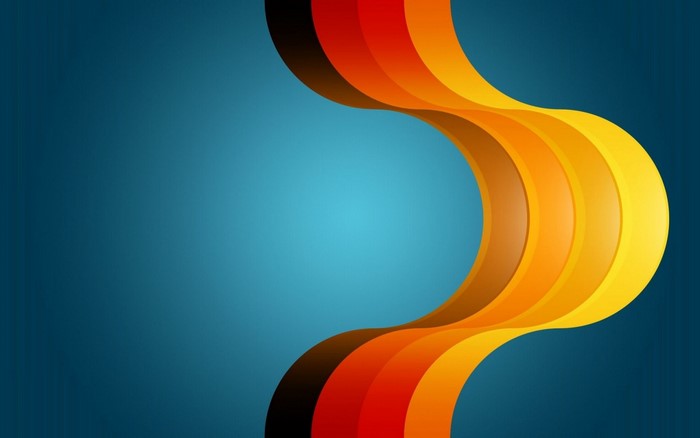 Abstract wavy lines in orange and yellow on blue background