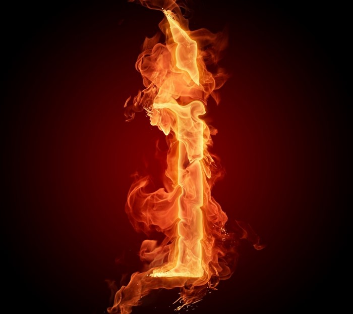 Letter I made of fire and flames