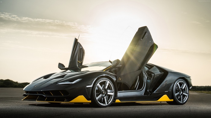 Black Lamborghini Centenario Coupe with Doors Open