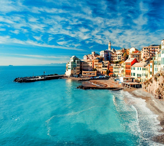 Colorful coastal town on a sunny day