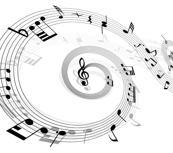 Musical notes on a swirling staff
