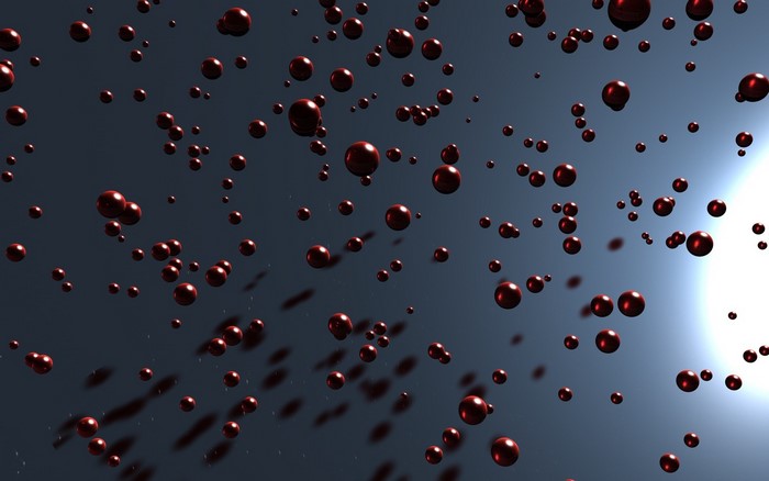 Red spheres floating in a dark blue gradient
