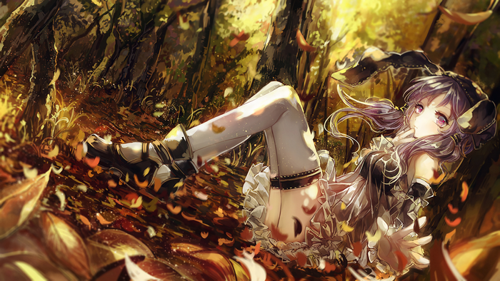 Anime girl in autumn forest