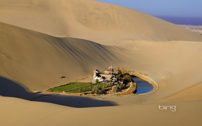 Crescent Lake Oasis in the Gobi Desert