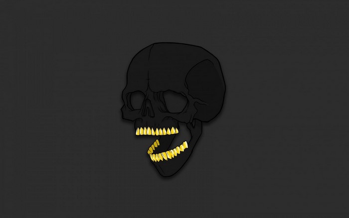 Black skull with gold teeth illustration