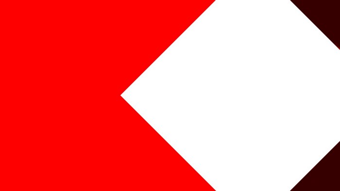 Red and white geometric shapes with dark red accents