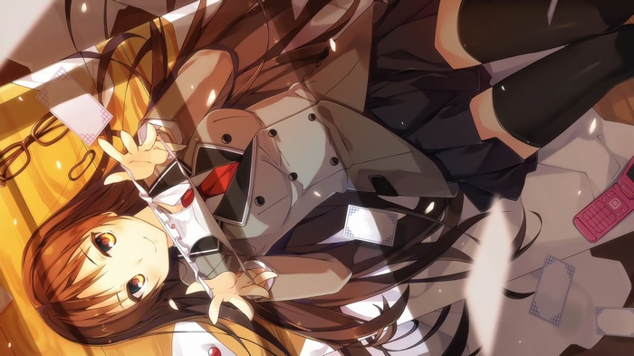 Kajou Ayame from Shimoneta lying down with cards