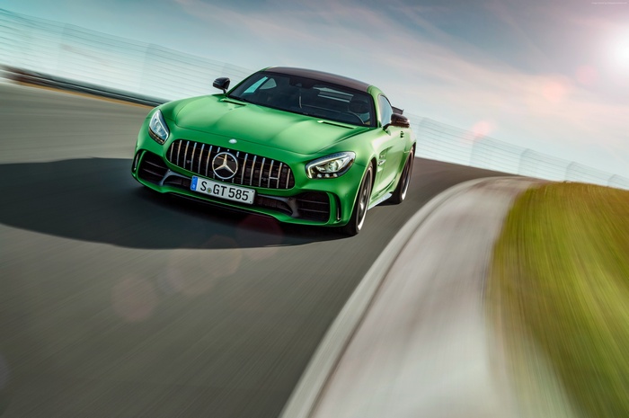 Green Mercedes-AMG GT R on a Racetrack