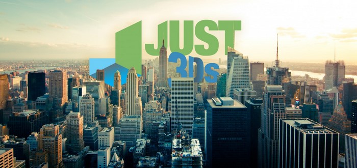 New York City skyline with "JUST 3DS" logo