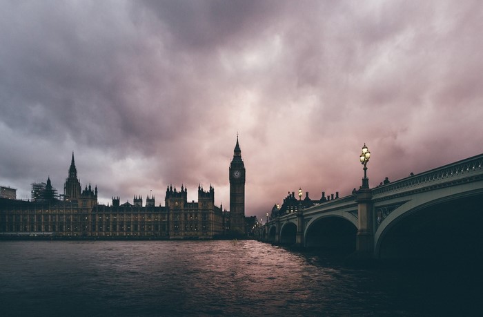 Big Ben and Houses of Parliament over River Thames at Dusk