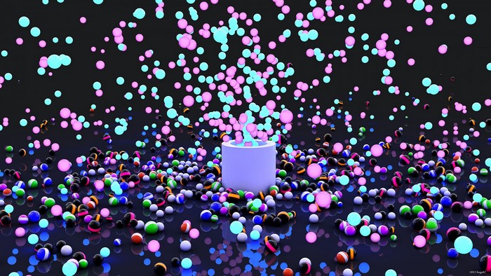 Abstract illustration of colorful spheres and a cylinder