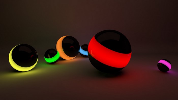 Abstract spheres with colorful glowing bands