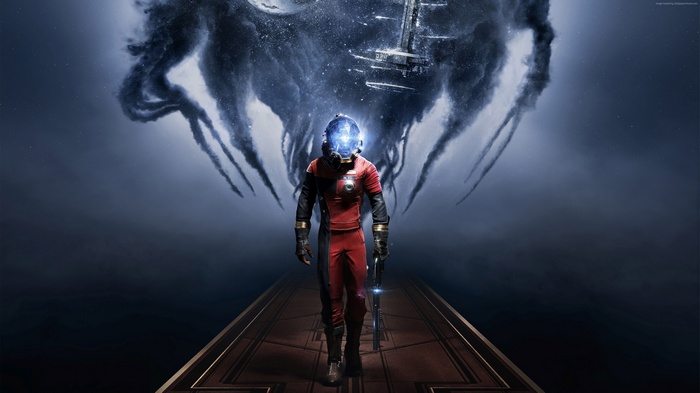 Prey video game poster with astronaut and alien entity