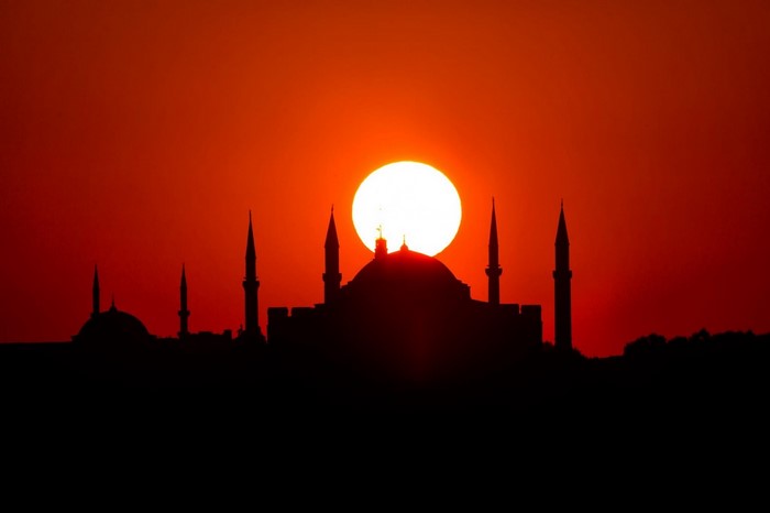 Silhouette of Hagia Sophia at sunset