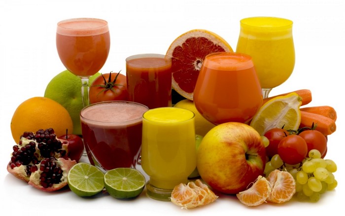 Assortment of fresh fruits and juices