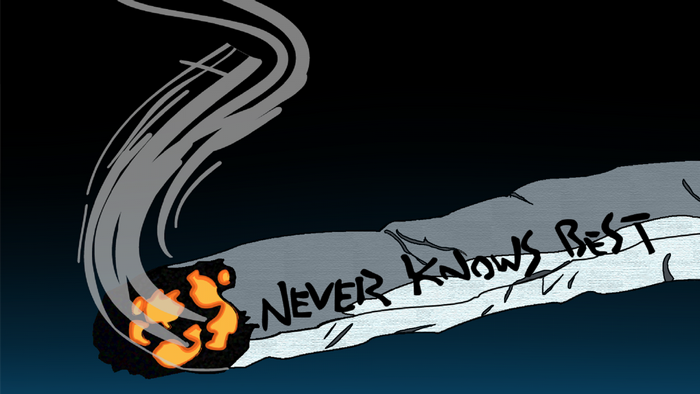 Illustration of a lit cigarette with text