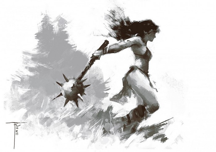 Fantasy warrior woman with mace