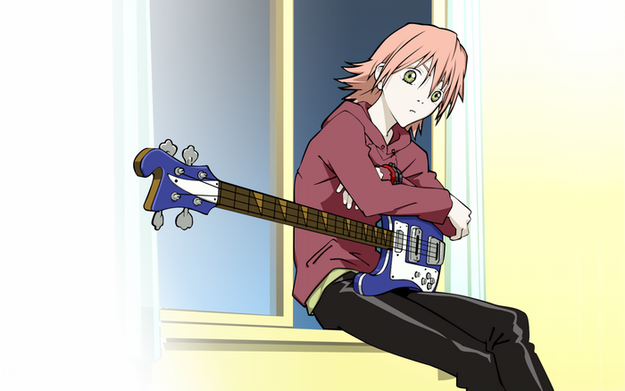 Haruhara Haruko from FLCL with a bass guitar