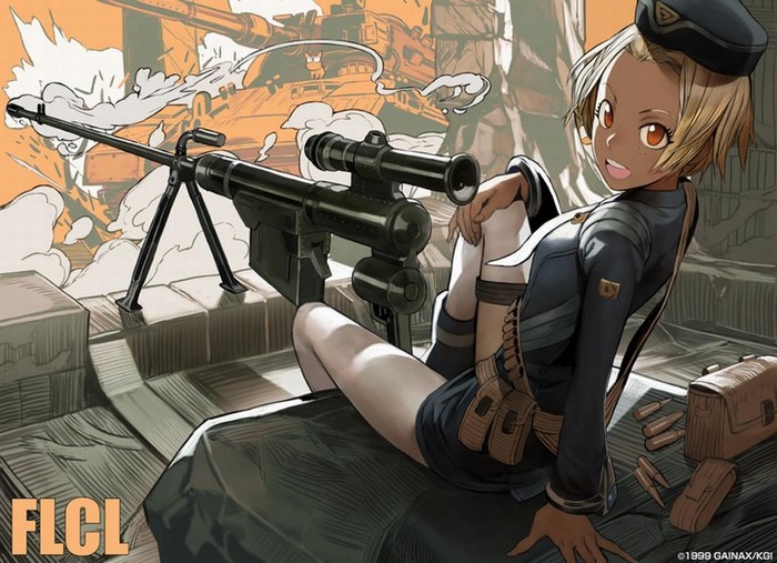 Haruko Haruhara from FLCL with a sniper rifle