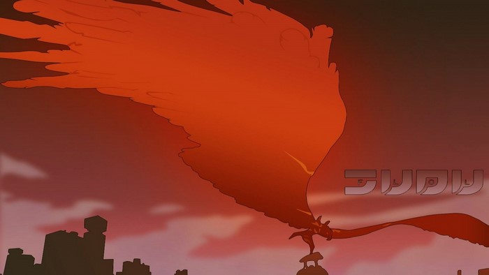 Haruko Haruhara from FLCL flying a red bird